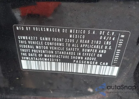 2014 Volkswagen Jetta 1.8T Sel из США, поврежденный, VIN 3VWL07AJ5EM433151